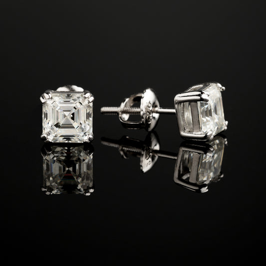 6MM 925 Silver Moissanite Princess Cut Stud Earrings White Gold
