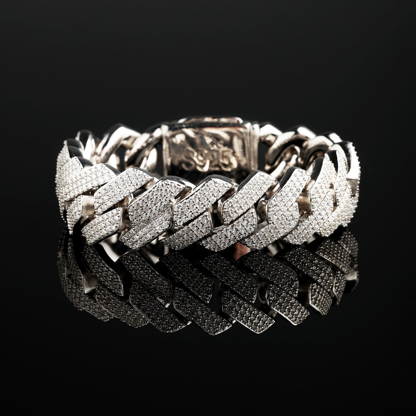 20MM 925 Silver Moissanite Prong Cuban Link Bracelet White Gold
