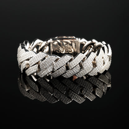 20MM 925 Silver Moissanite Prong Cuban Link Bracelet White Gold