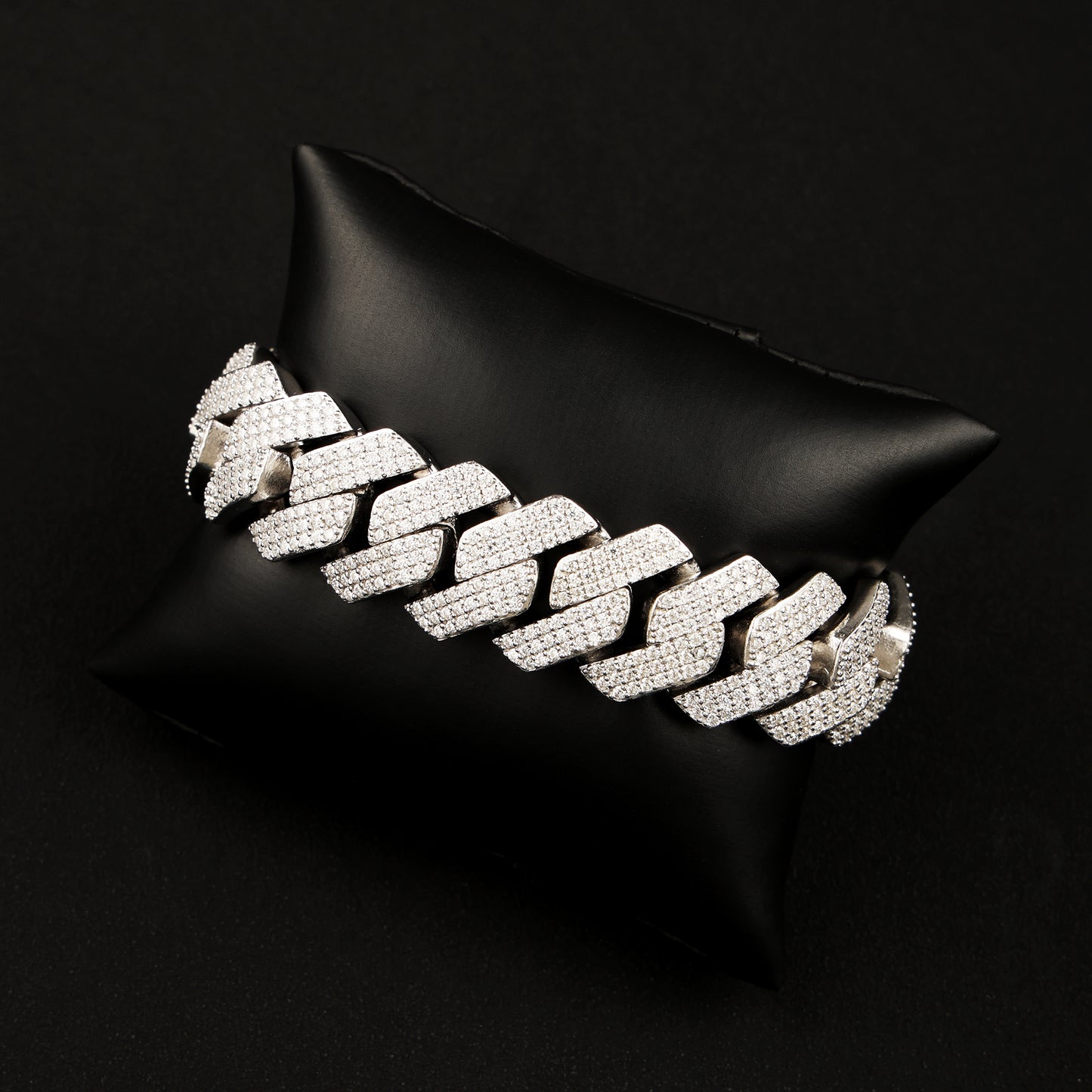20MM 925 Silver Moissanite Prong Cuban Link Bracelet White Gold