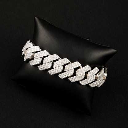 20MM 925 Silver Moissanite Prong Cuban Link Bracelet White Gold