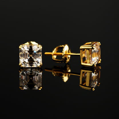 6MM 925 Silver Moissanite Princess Cut Stud Earrings 18K Gold