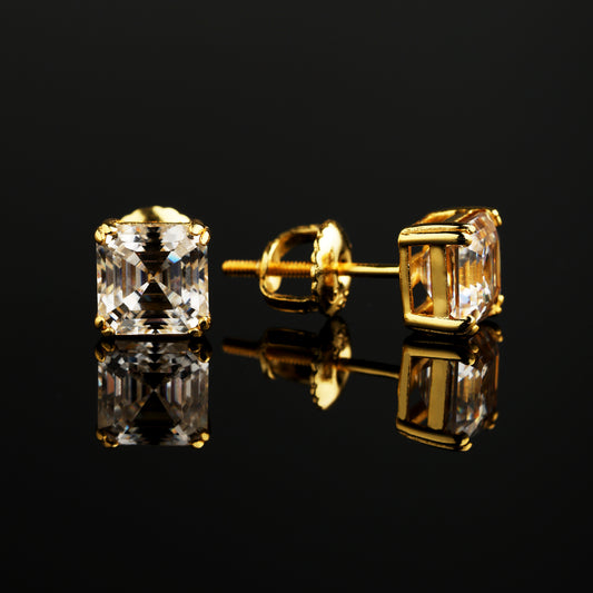 6MM 925 Silver Moissanite Princess Cut Stud Earrings 18K Gold