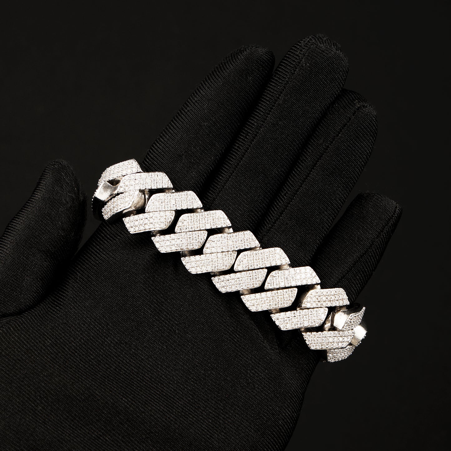 20MM 925 Silver Moissanite Prong Cuban Link Bracelet White Gold