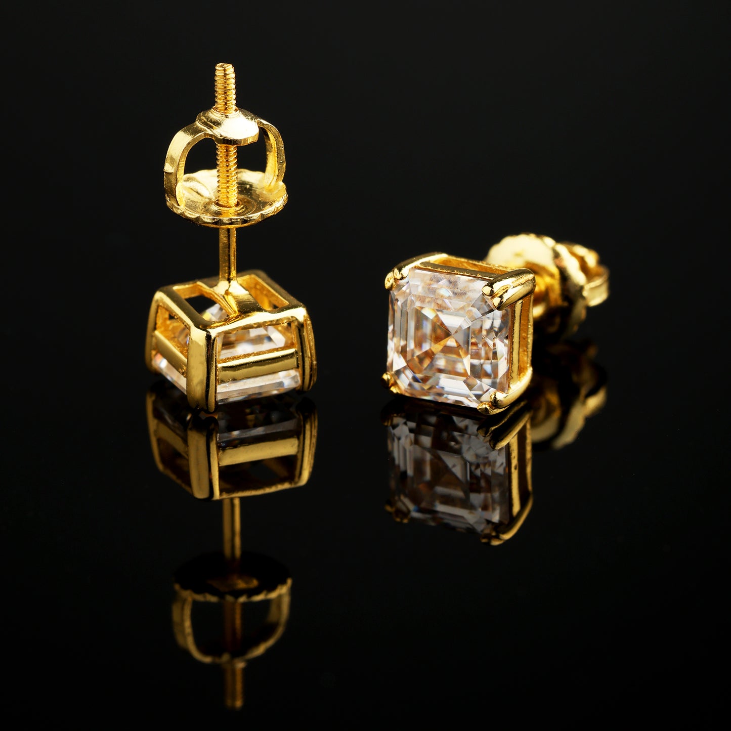 6MM 925 Silver Moissanite Princess Cut Stud Earrings 18K Gold
