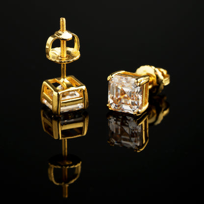 6MM 925 Silver Moissanite Princess Cut Stud Earrings 18K Gold