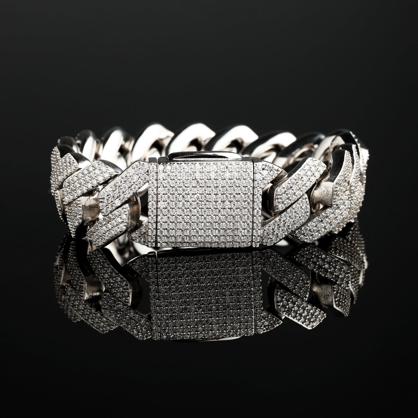 20MM 925 Silver Moissanite Prong Cuban Link Bracelet White Gold