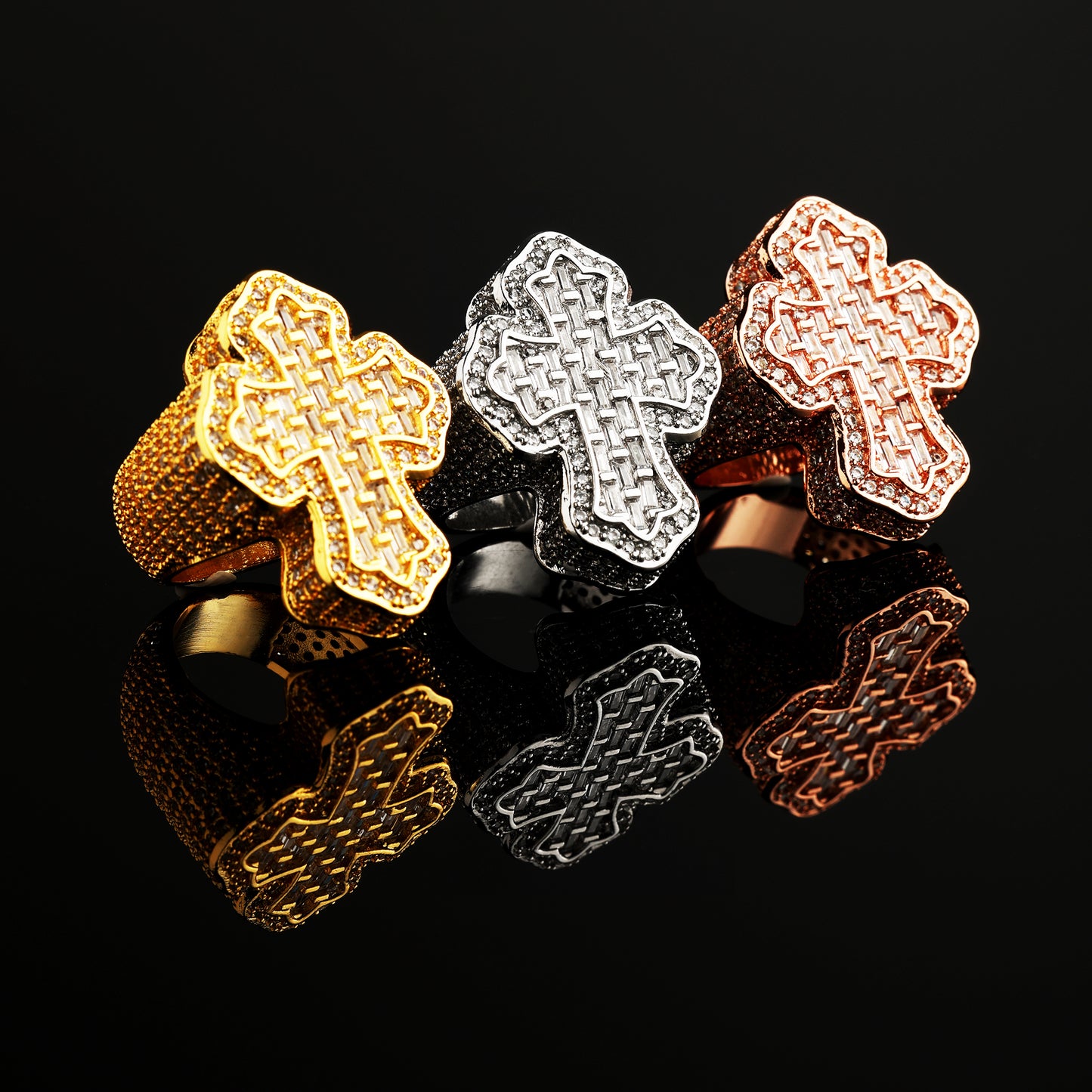 CZ Stone Iced Cross-Shaped Baguette Ring
