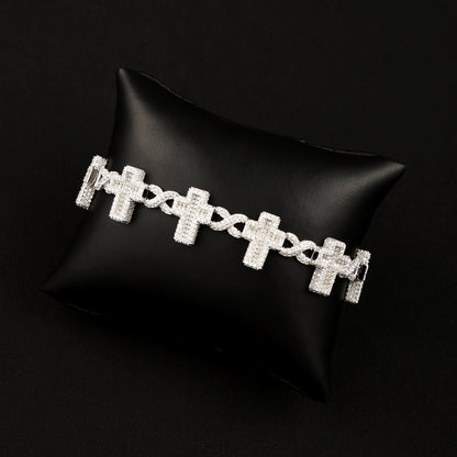 18MM 925 Silver Moissanite Cross Link Bracelet White Gold