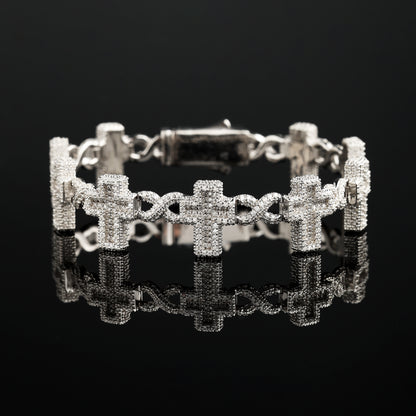 18MM 925 Silver Moissanite Cross Link Bracelet White Gold