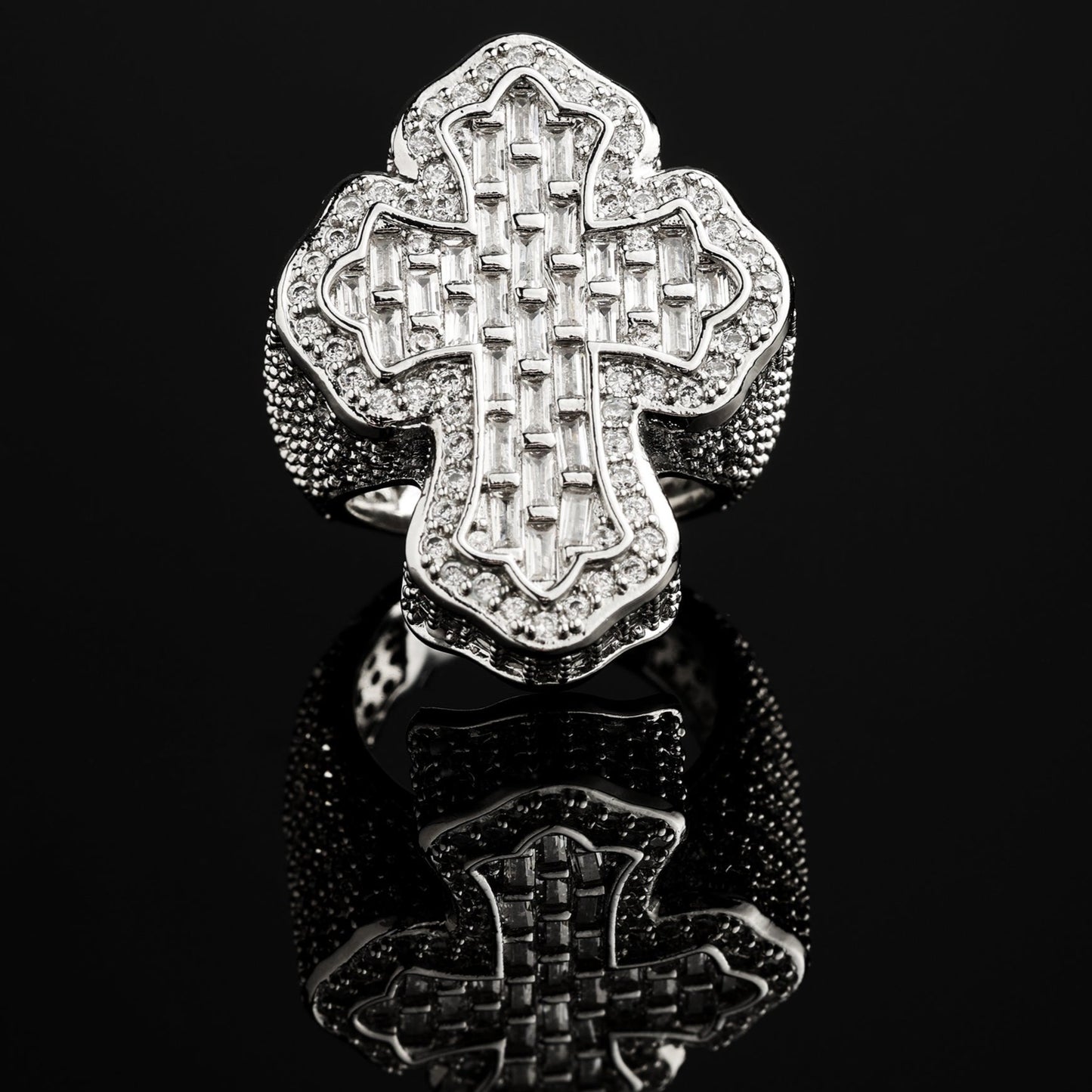 CZ Stone Iced Cross-Shaped Baguette Ring