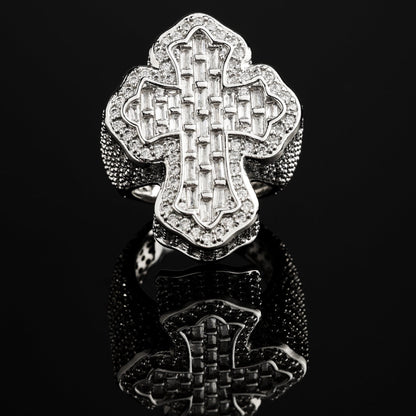 CZ Stone Iced Cross-Shaped Baguette Ring