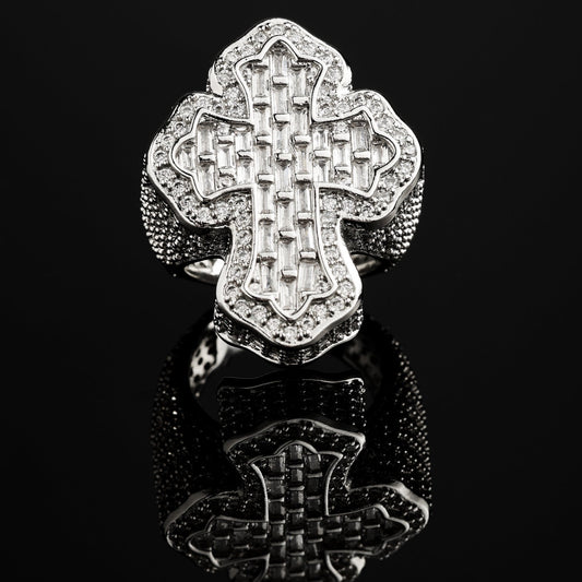 CZ Stone Iced Cross-Shaped Baguette Ring