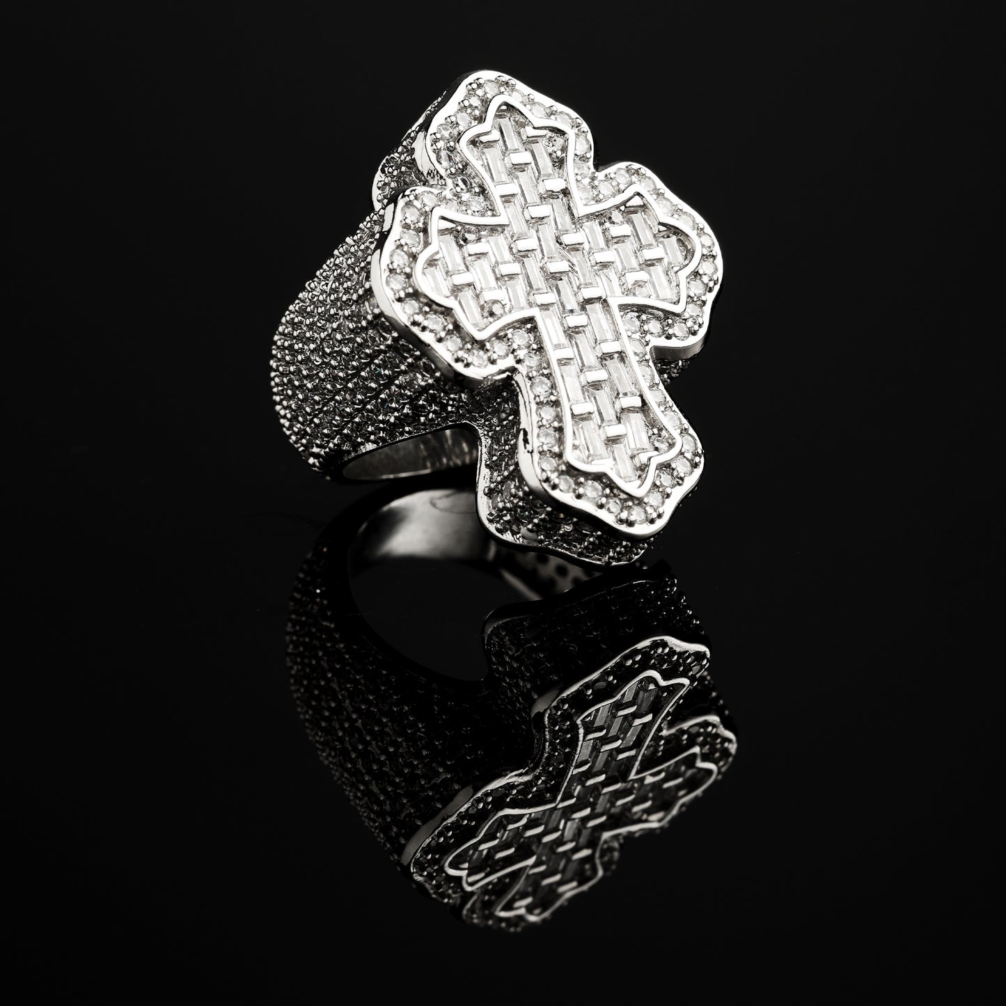 CZ Stone Iced Cross-Shaped Baguette Ring