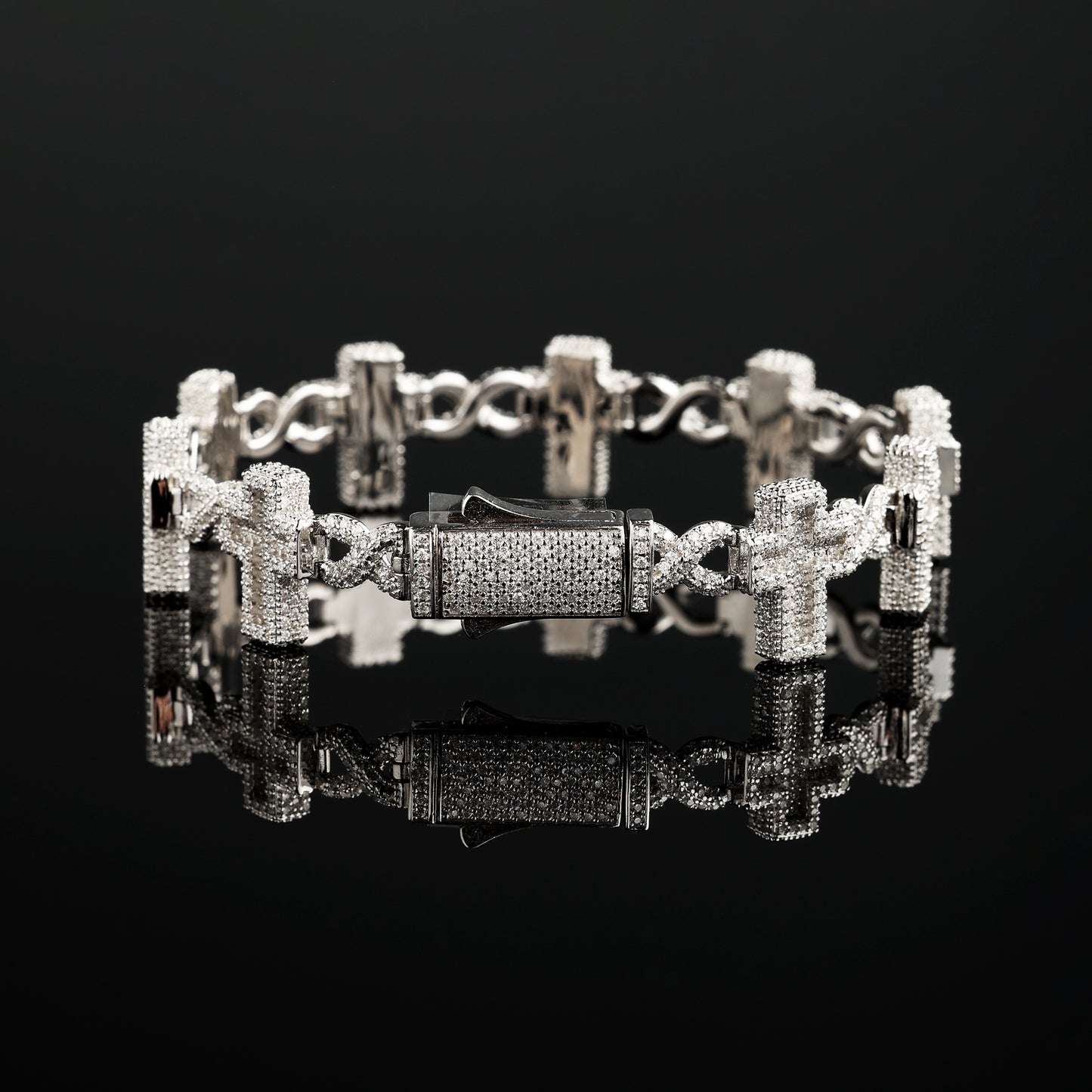 18MM 925 Silver Moissanite Cross Link Bracelet White Gold