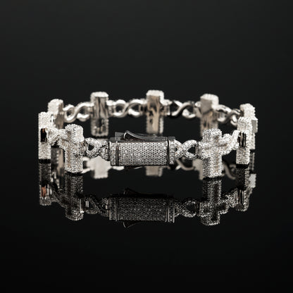 18MM 925 Silver Moissanite Cross Link Bracelet White Gold