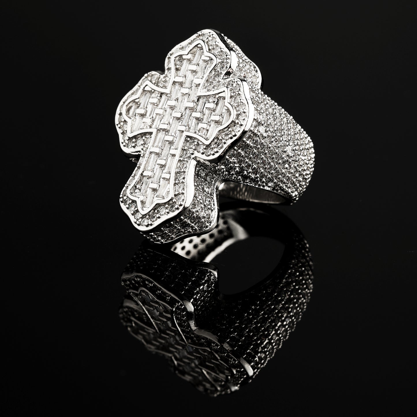 CZ Stone Iced Cross-Shaped Baguette Ring