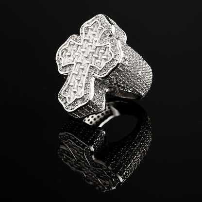 CZ Stone Iced Cross-Shaped Baguette Ring