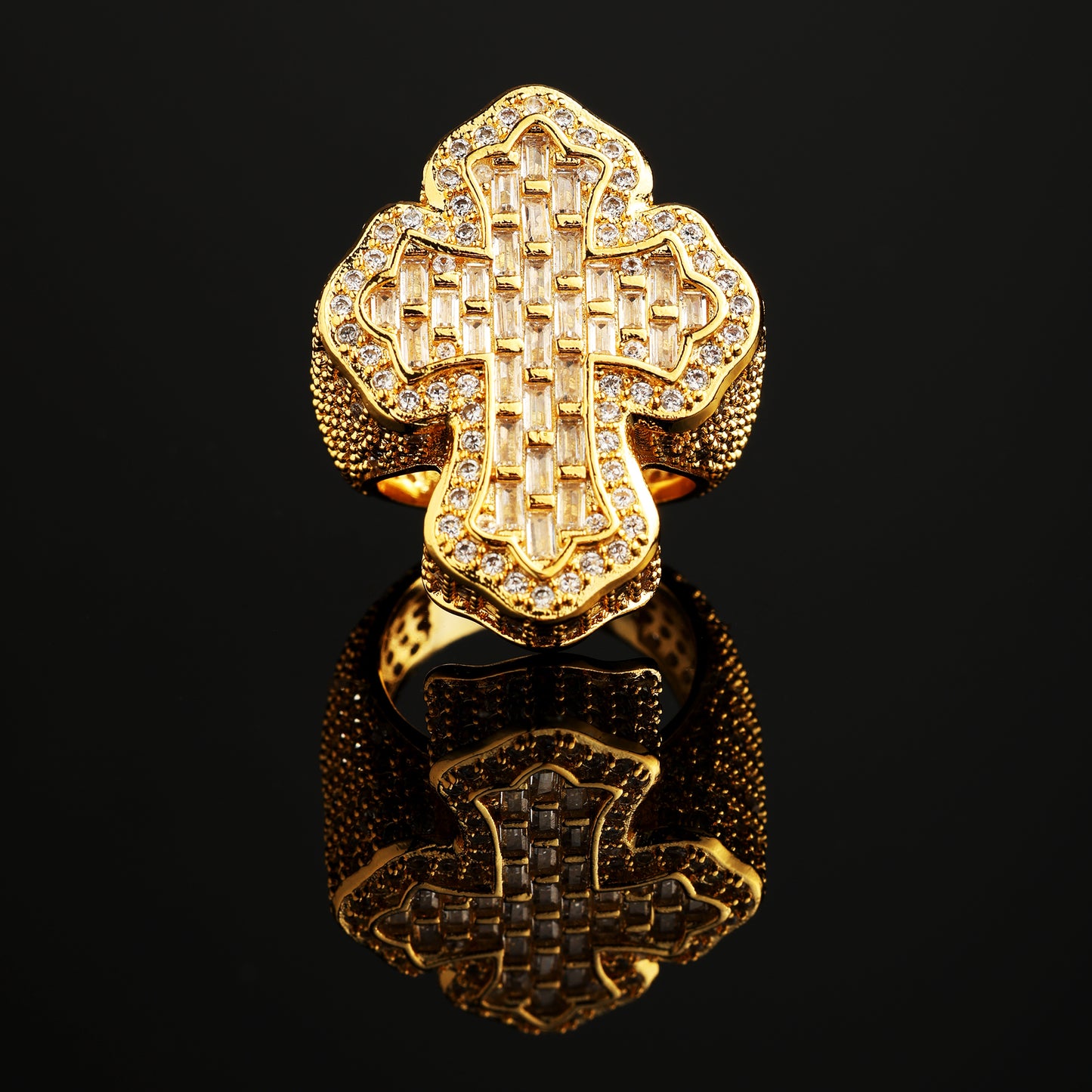 CZ Stone Iced Cross-Shaped Baguette Ring