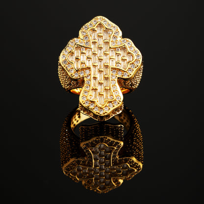 CZ Stone Iced Cross-Shaped Baguette Ring