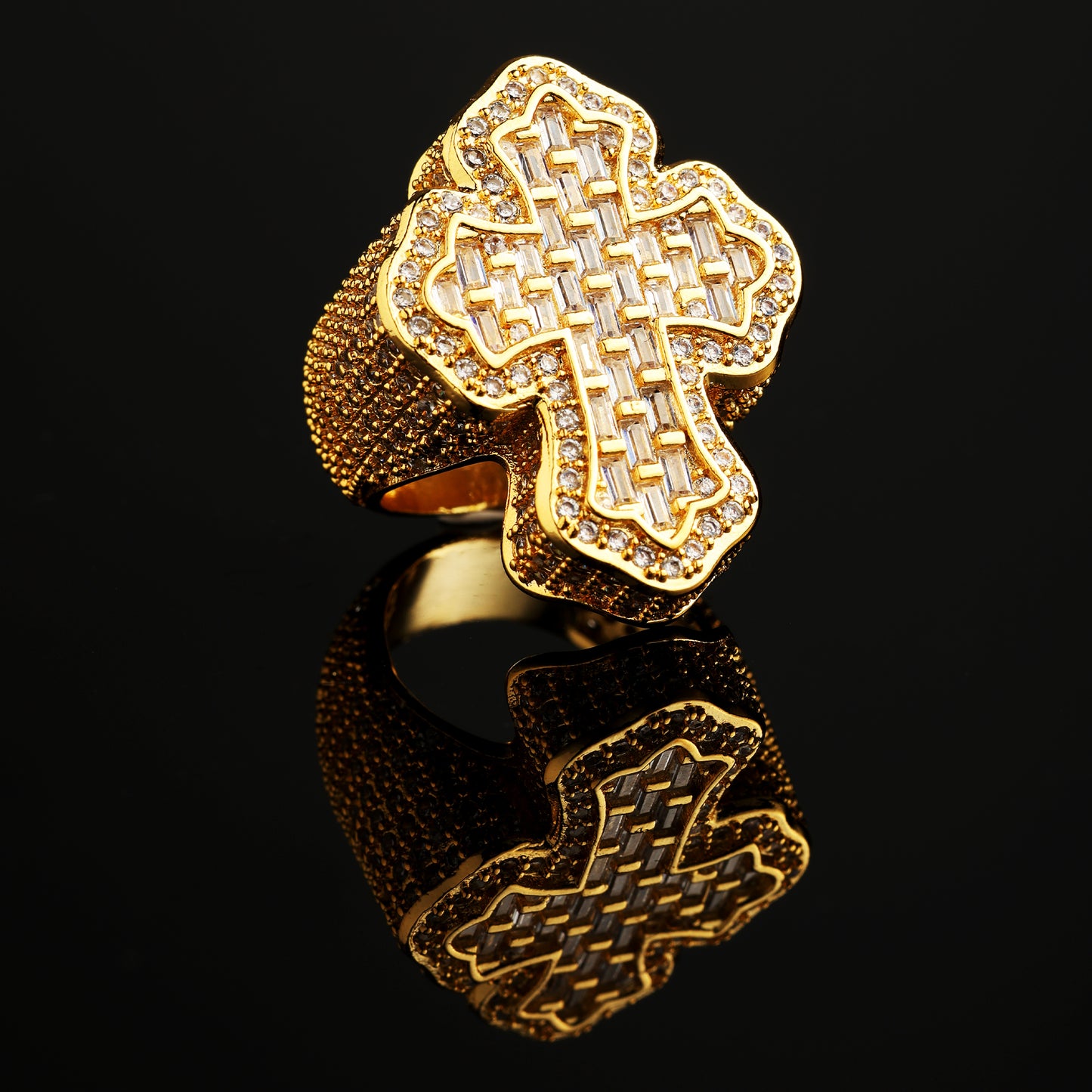 CZ Stone Iced Cross-Shaped Baguette Ring