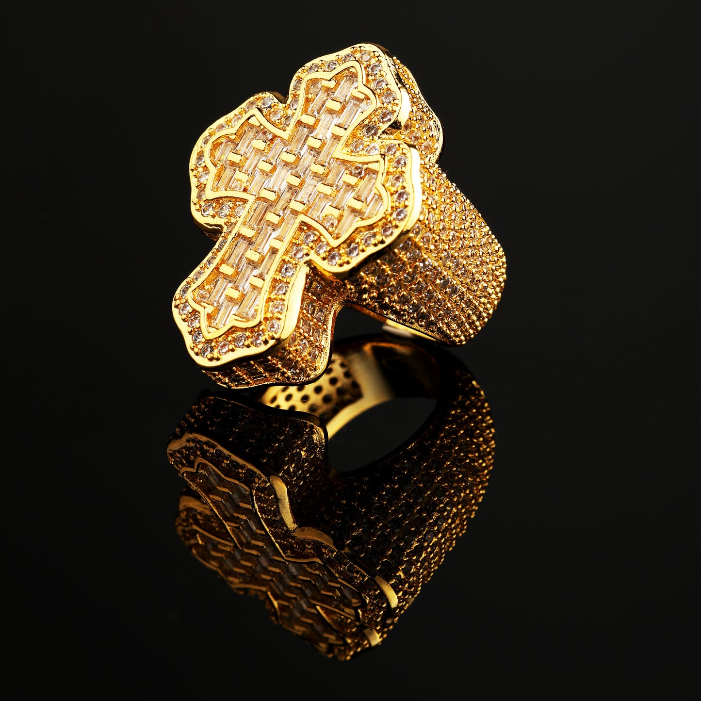 CZ Stone Iced Cross-Shaped Baguette Ring