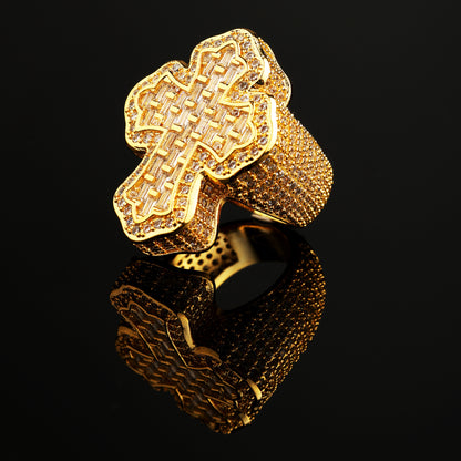 CZ Stone Iced Cross-Shaped Baguette Ring