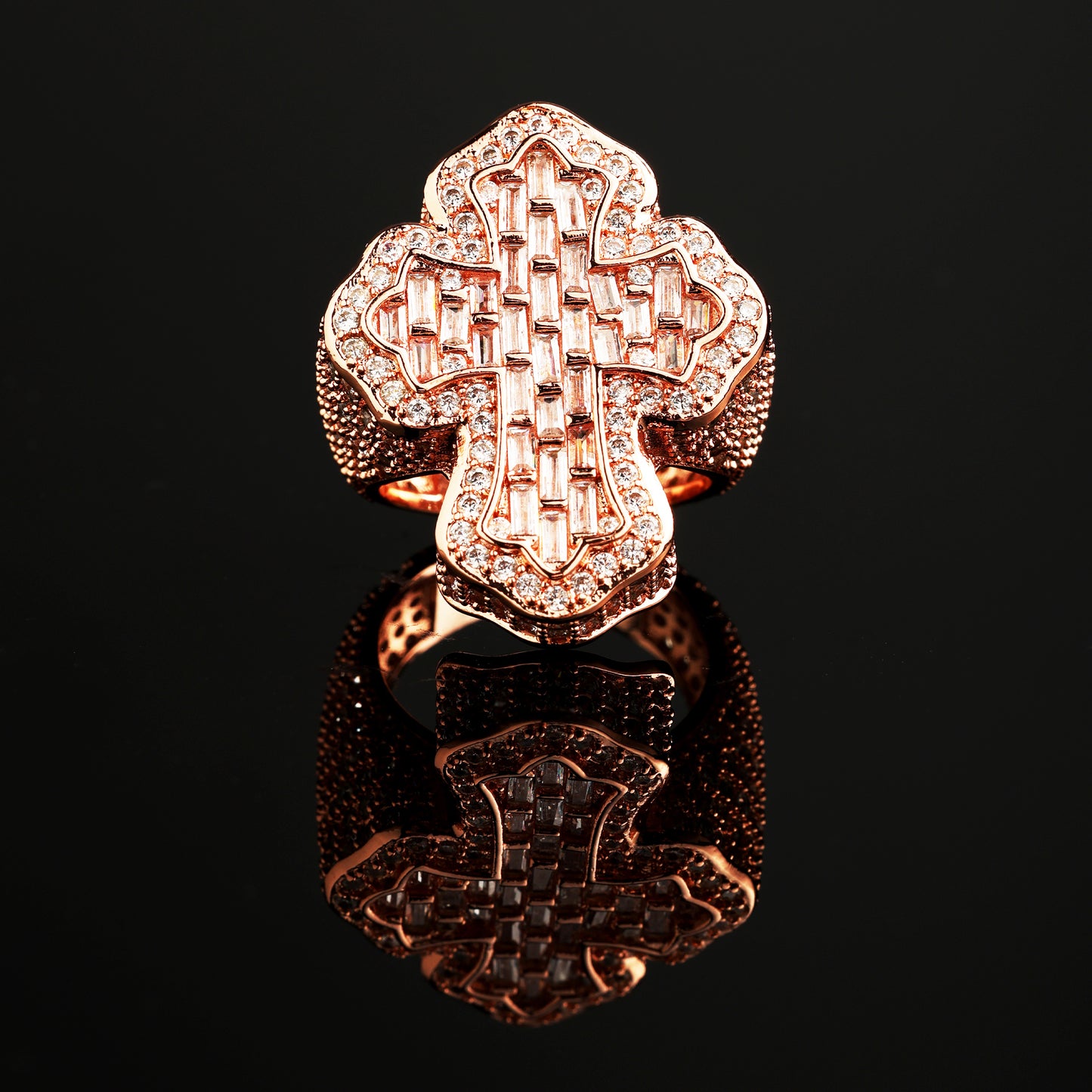 CZ Stone Iced Cross-Shaped Baguette Ring