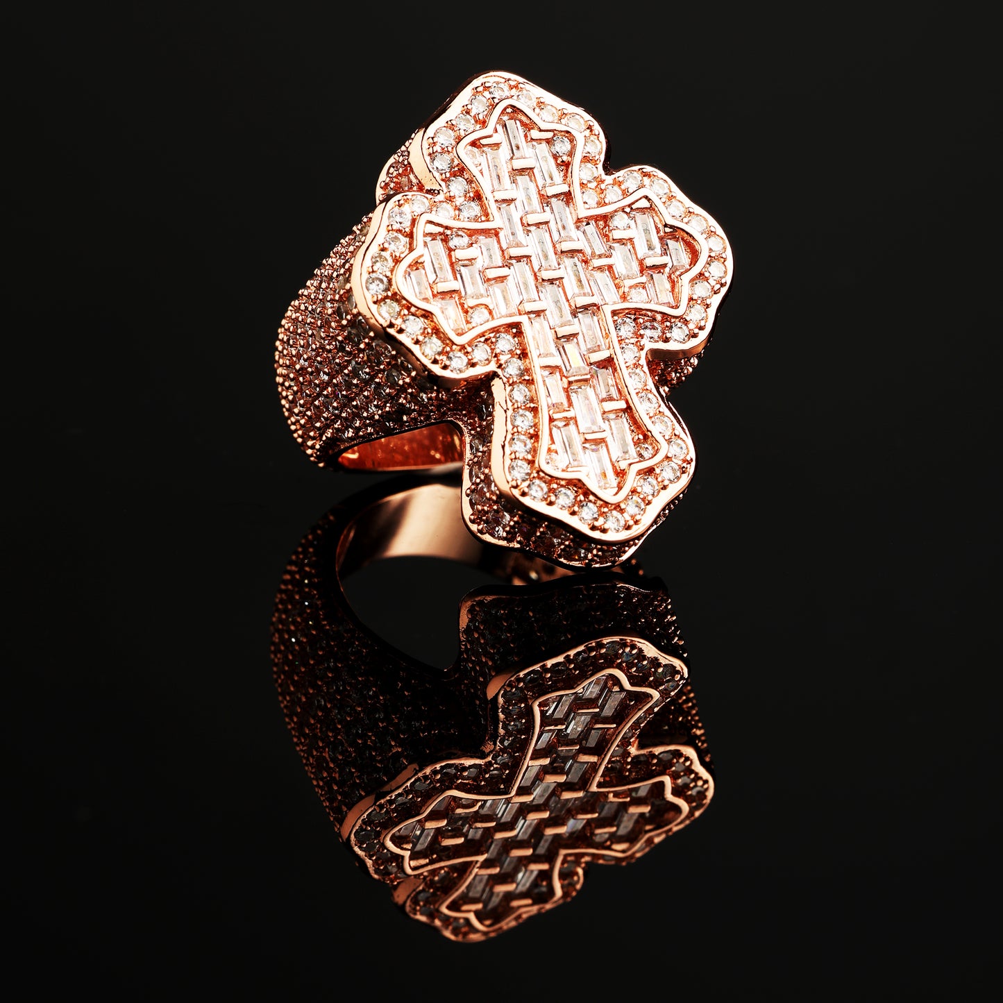 CZ Stone Iced Cross-Shaped Baguette Ring