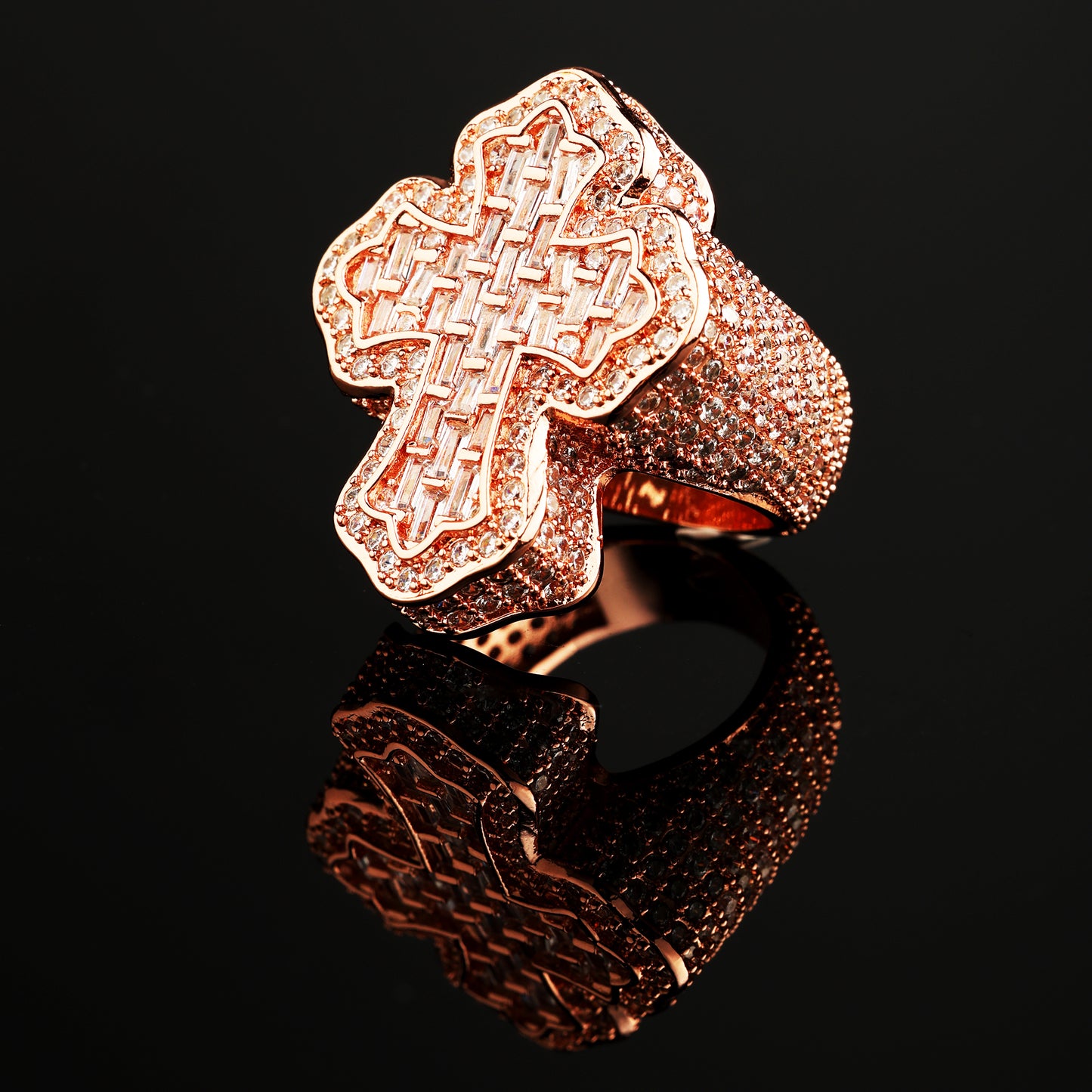 CZ Stone Iced Cross-Shaped Baguette Ring