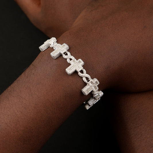 18MM 925 Silver Moissanite Cross Link Bracelet White Gold
