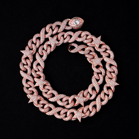 13mm Star and Demon Eye Cuban Link Chain Rose Gold