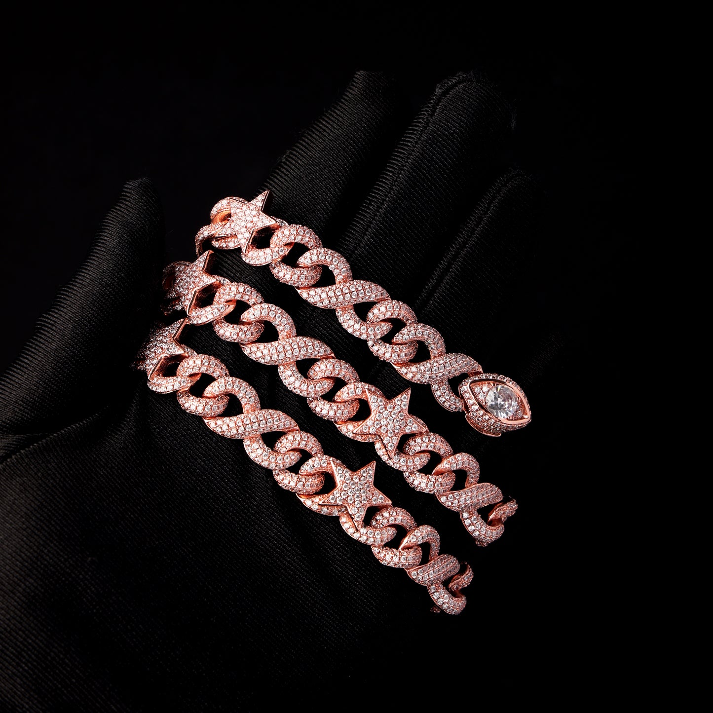 13mm Star and Demon Eye Cuban Link Chain Rose Gold