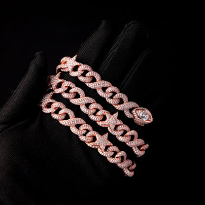 13mm Star and Demon Eye Cuban Link Chain Rose Gold