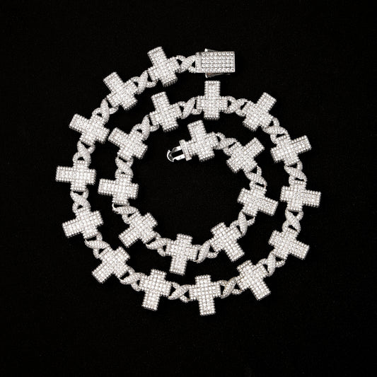 15MM Cross Infinity Link Chain White Gold