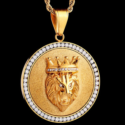 Crown Lion King Round Pendant