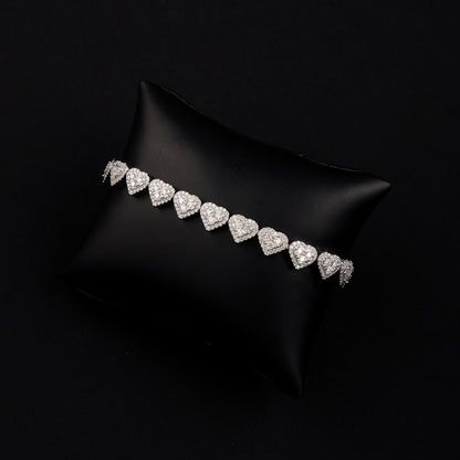 8MM 925 Silver Moissanite Heart Link Bracelet White Gold