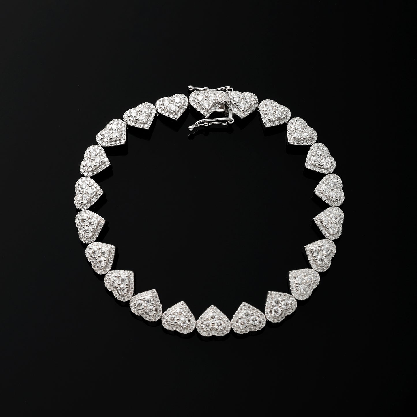 8MM 925 Silver Moissanite Heart Link Bracelet White Gold