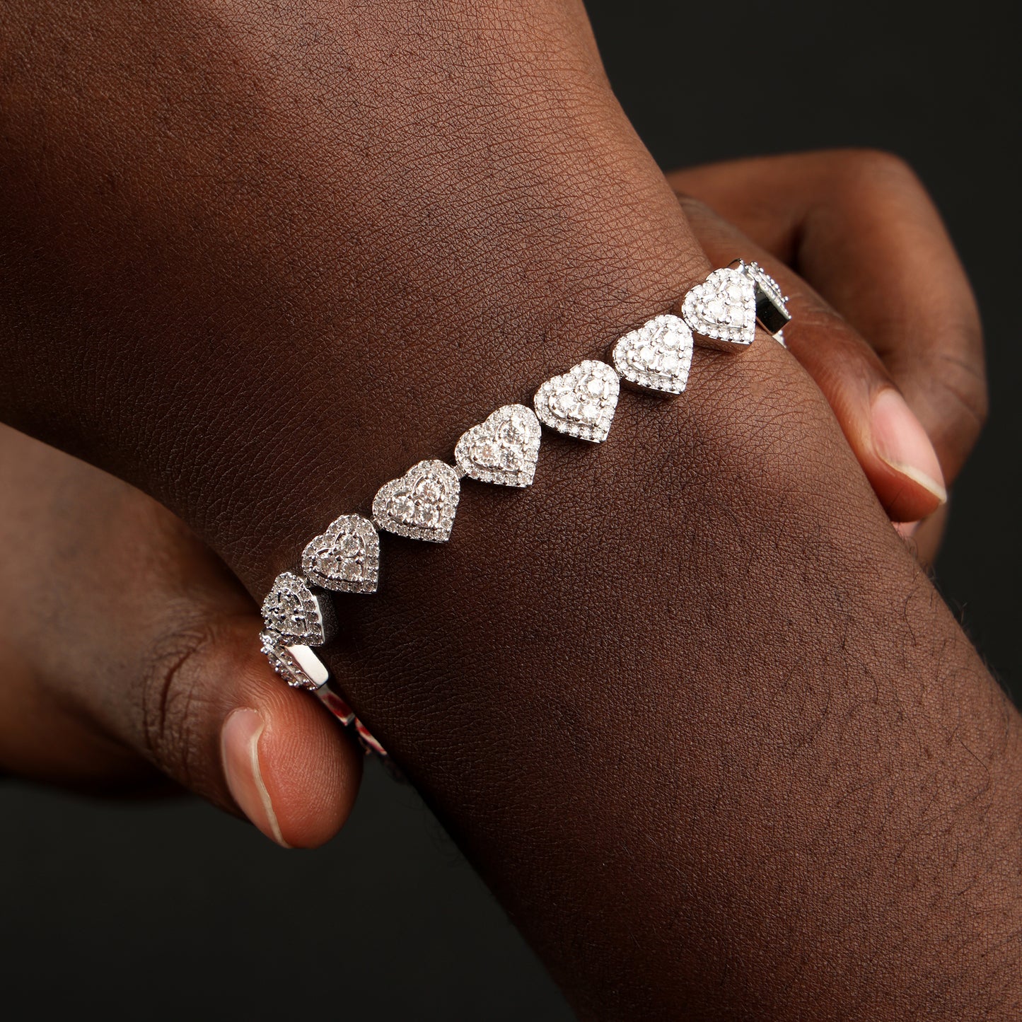 8MM 925 Silver Moissanite Heart Link Bracelet White Gold