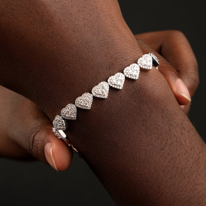 8MM 925 Silver Moissanite Heart Link Bracelet White Gold