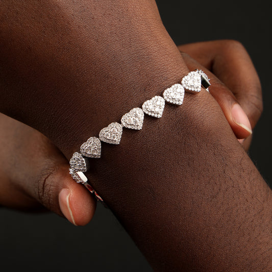 8MM 925 Silver Moissanite Heart Link Bracelet White Gold
