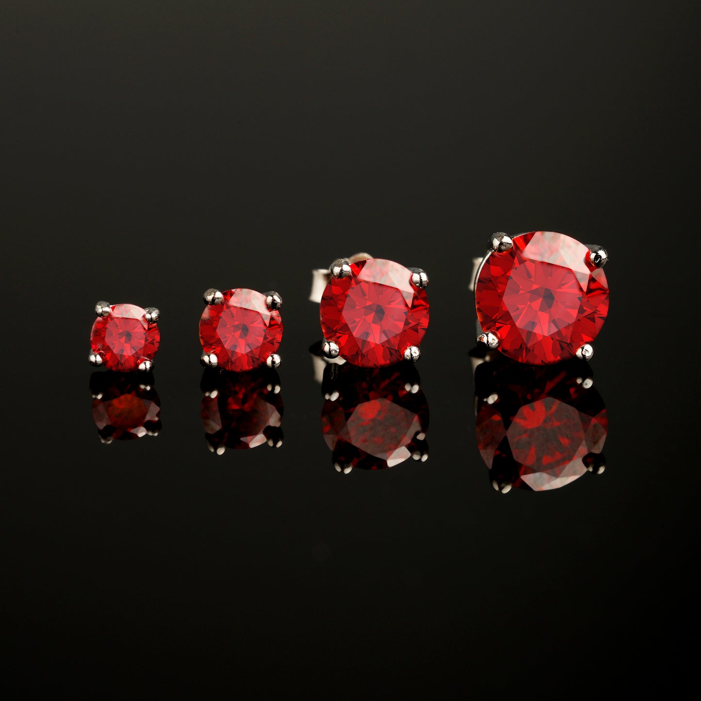 0.3Ct/0.5Ct/1Ct/2Ct 925 Silver Moissanite Red Round Stud Earrings