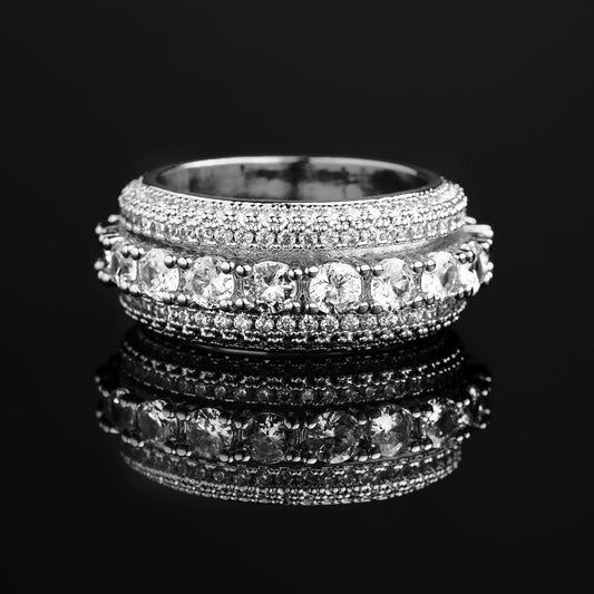 CZ Stone 10MM Layered Ring White Gold