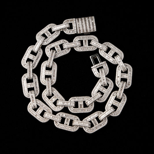 15MM Baguette Miami Cuban Link Chain White Gold