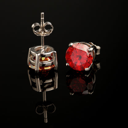 0.3Ct/0.5Ct/1Ct/2Ct 925 Silver Moissanite Red Round Stud Earrings
