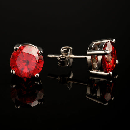 0.3Ct/0.5Ct/1Ct/2Ct 925 Silver Moissanite Red Round Stud Earrings