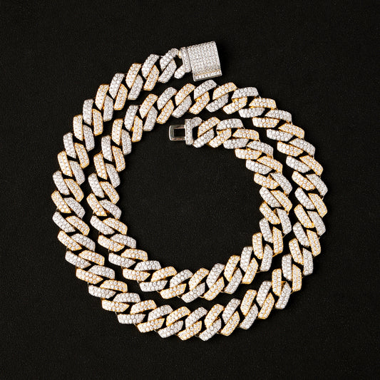 14MM Iced Out Cuban Link  Chain White&Gold
