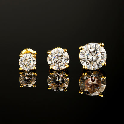 0.5Ct/1Ct/2Ct 925 Silver Moissanite Round Stud Earrings 18K Gold