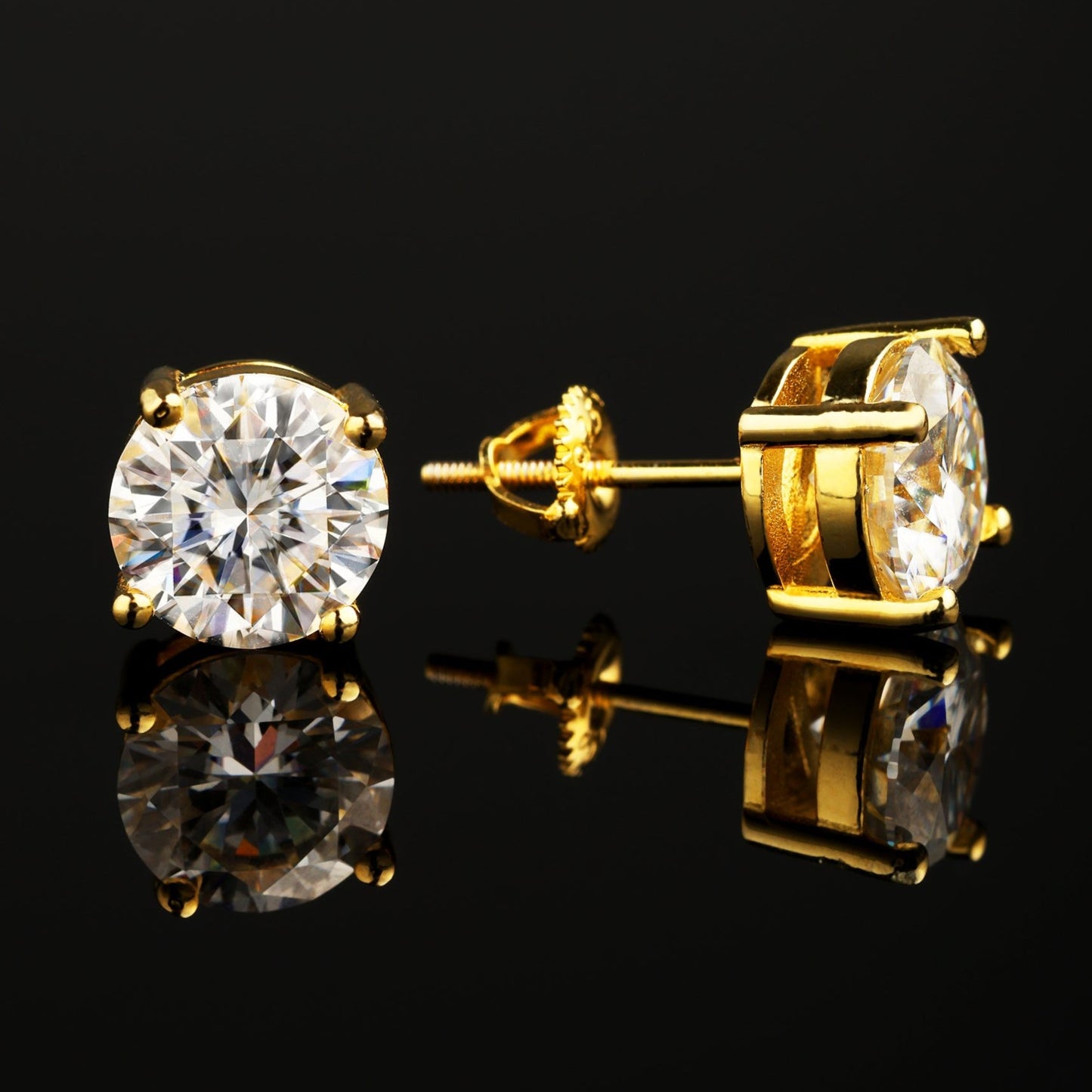 0.5Ct/1Ct/2Ct 925 Silver Moissanite Round Stud Earrings 18K Gold