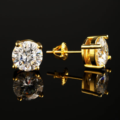 0.5Ct/1Ct/2Ct 925 Silver Moissanite Round Stud Earrings 18K Gold